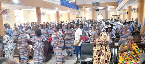 Members of the Ebenezer Congregation of the PCG, Sunyani, singing and dancing in praise to God during their centenary anniversary