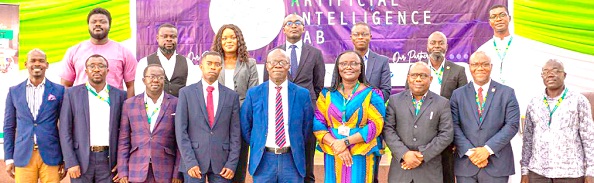 Prof. Akosua Dickson (4th from right), Prof. Jerry John Kponyo (2nd from right), Principal Investigator and Scientific Director of the RAIL Project, and other resource persons and dignitaries after the workshop in Kumasi. Picture: EMMANUEL BAAH