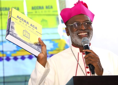 Most Reverend Charles Palmer-Buckle, Metropolitan Archbishop of Cape Coast, at the launch of the book on Accra Accademy, where he called for a review of the Free SHS