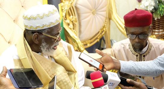Sheikh Osmanu Nuhu Sharubutu, the National Chief Imam, speaking at the press conference in Accra. With him is Sheikh Armiyawo Shaibu (right) the Spokesperson of the Chief Imam. Picture: GABRIEL AHIABOR
