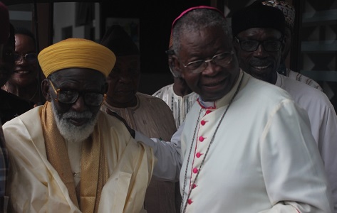    The Most Rev. Philip Naameh (right), President of the Ghana Catholic Bishops Conference, with Sheikh Usmanu Nuhu Sharubutu, National Chief Imam, at the maiden national dialogue between Muslims and Catholic leaders. Picture: MAXWELL OCLOO