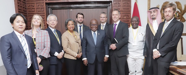 President Akufo-Addo (5th from right) with Executive Directors of the African Development Bank after the meeting at the Jubilee House in Accra.  Picture: SAMUEL TEI ADANO