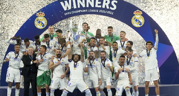 Real Madrid players celebrating their UEFA Champions League victory