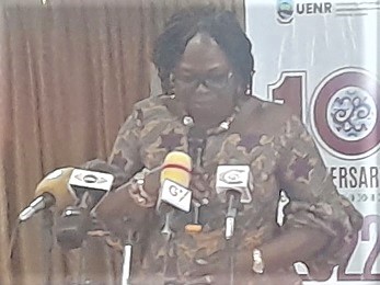 Justina Owusu-Banahene, the Bono Regional Minister, addressing the meeting