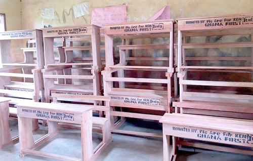 The donated 50 dual desks The donated 50 dual desks