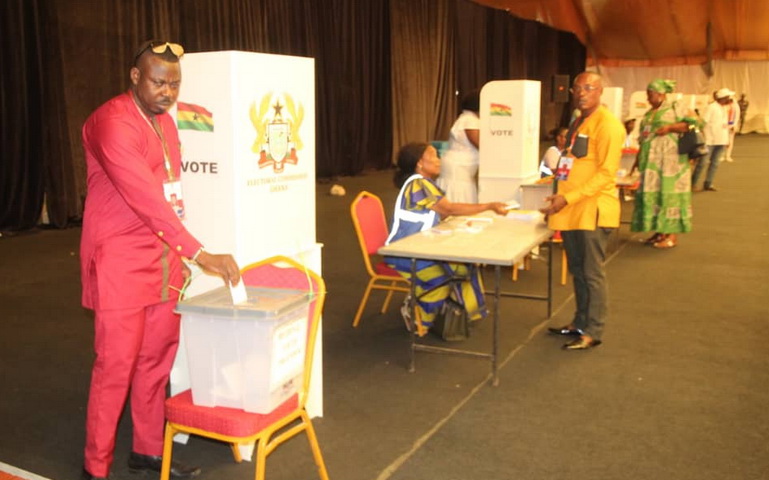 A delegate casting his ballot at the Trade Fair Centre