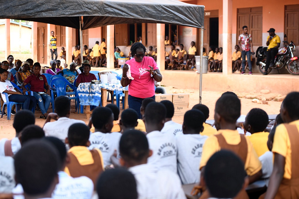 The girls being educated on menstrual hygiene The girls being educated on menstrual hygiene