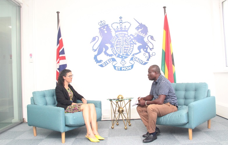 Emmanuel Bonney (right), a staff writer with the Daily Graphic, in a one-on-one interview with Harriet Thompson, the British High Commissioner to Ghana. Picture: BENEDICT OBUOBI