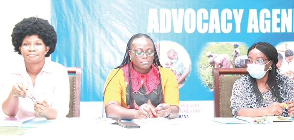 Patricia Essel (middle), Project Lead, WVL; Patricia Blankson Akakpo (right), NETRIGHT, and Melody Darke, WiLDAF, during the National Workshop on Feminist Advocacy Agenda 