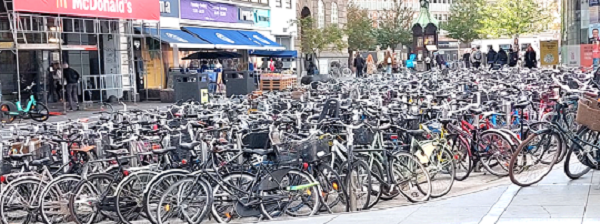 Bicycles parked in the heart of Copenhagen