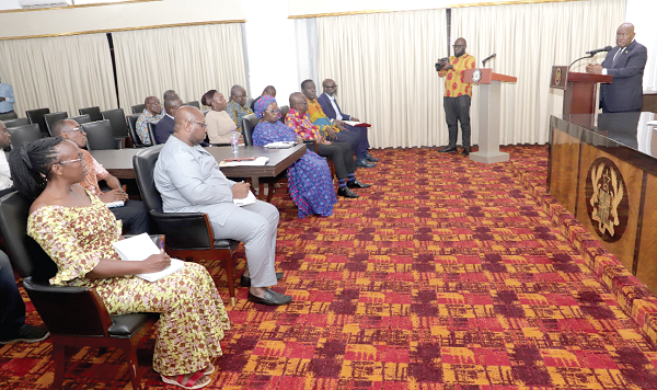  President Nana Addo Dankwa Akufo-Addo (right) addressing members of the Civil Society Organisations at the Jubilee House. Picture: SAMUEL TEI ADANO