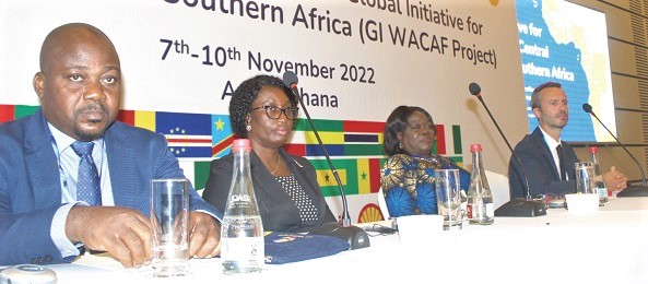 Cynthia Asare-Bediako (2nd from right), Chief Director, Ministry of Environment, Science, Technology and Innovation, with Anatole Cramer (right), Spill Preparedness and Response Advisor at Total Energies and Chairman of the GI WACAF, and Esi Nerquaye-Tetteh (2nd from left), Director, Environmental Quality Standards and Laboratory Services at the Environmental Protection Agency. With them is Capt. Dallas Laryea (left), IMO Regional Coordinator for West and Central Africa.  Picture: ESTHER ADJORKOR ADJEI