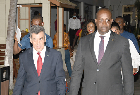 Ali Redjel (left), Ambassador of Algeria to Ghana, and Thomas Mbomba, Deputy Minister of Foreign Affairs, arriving at the reception to mark the Algerian National Day. Picture: EBOW HANSON