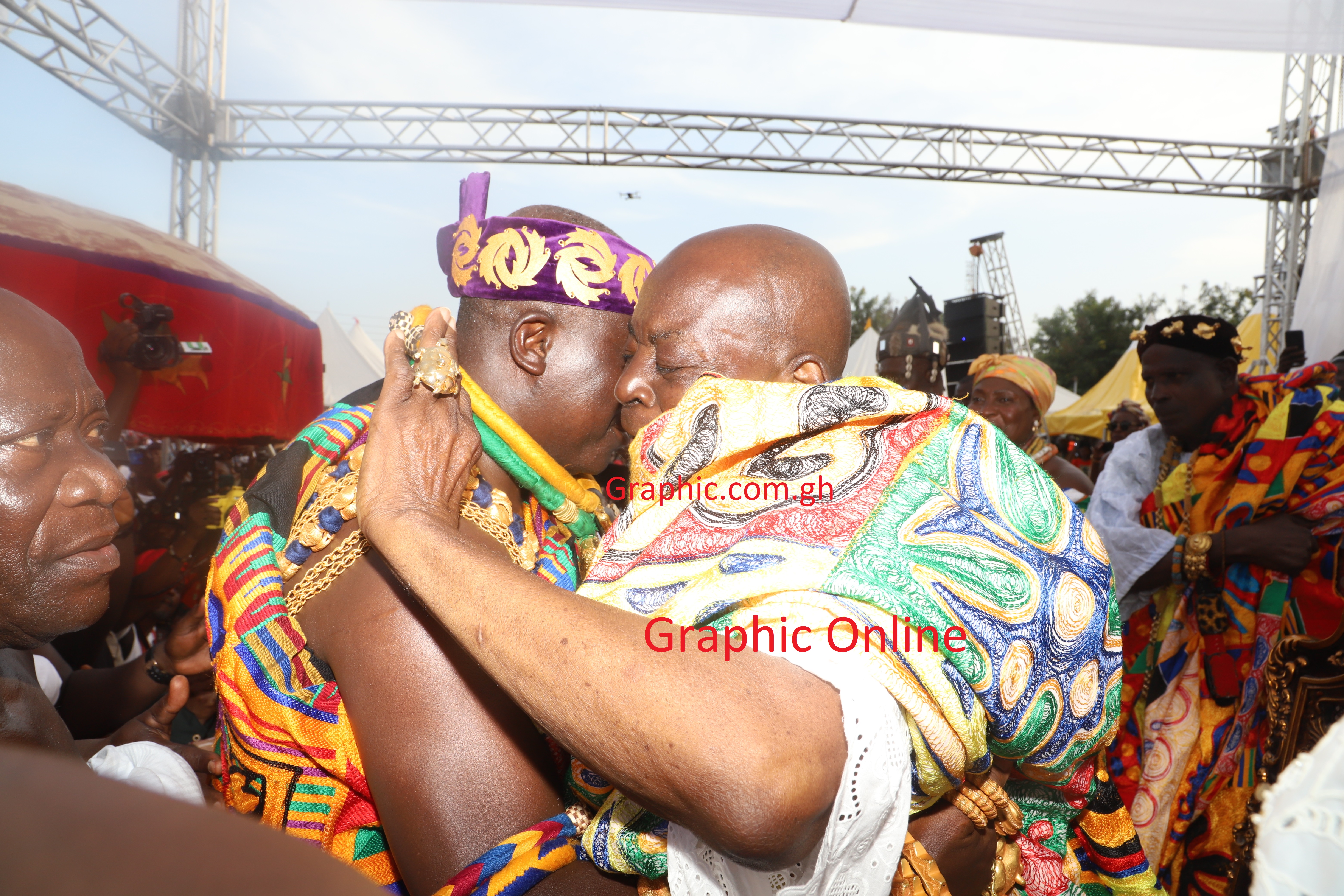  Paramount Chief of Anlo State, Awomefia Togbui Sri III (left) in a warm embrace with the Asantehene, Otumfuo Osei Tutu II