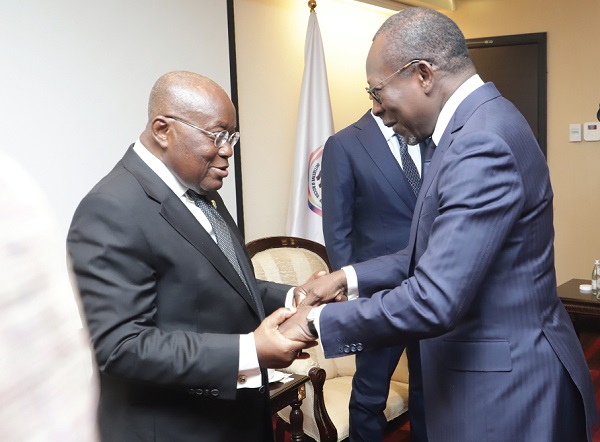 President Nana Addo Dankwa  Akufo-Addo (left) welcoming President Patrice Talon, Benin President, to the Accra Initiative Summit.  Picture: SAMUEL TEI ADANO