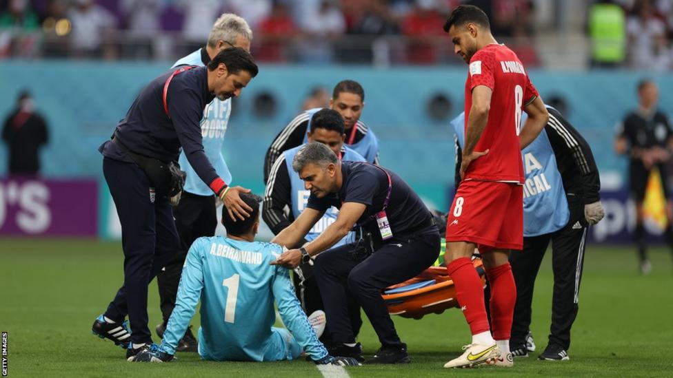 Alireza Beiranvand suffered a head injury in the opening stages of Iran's game against England, leading to 14 minutes being added on at the end of the first half