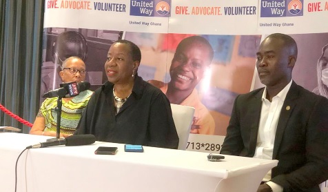 Angela F. Williams (middle), with some other officials of the organisation during the media engagement