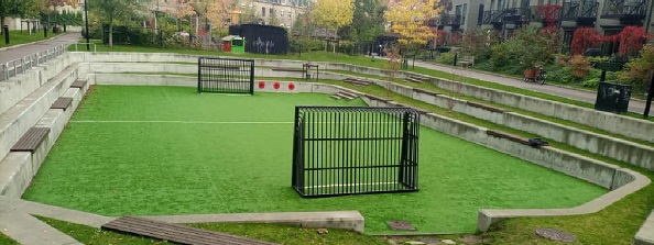 Apart from being a recreational facility, this pitch has been designed to hold rainwater and prevent floods