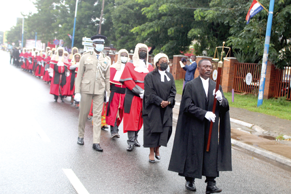 Justice Anin Yeboah (3rd from right), the Chief Justice, and other Justices of the Superior Court in a procession to the church service. Picture: ESTHER ADJORKOR ADJEI