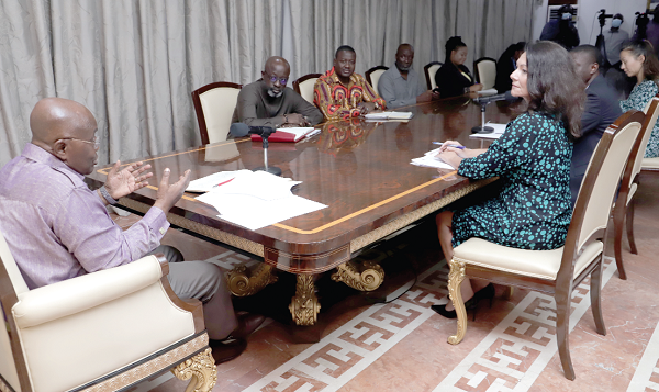President Akufo-Addo (left) in a meeting with officials of Yara Ghana and Ngrid Mollestad (right), the Norwegian Ambassador to Ghana, at the Jubilee House. Picture: SAMUEL TEI ADANO