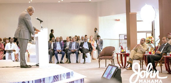 Former President John Dramani Mahama presenting the State of Peace and Security in Africa 2021 report at the 10th Tana High-Level Forum on Security in Bahir Dar, Ethiopia