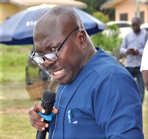 Moses Anim, Deputy Minister of Fisheries and Aquaculture Development, addressing some traditional rulers at the World Food Day celebration 