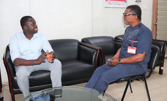  Stephen Yeboah (left), Chief Executive Officer, Commodity Monitor, explaining a point to Kobby Asmah, Editor, Graphic, during the meeting. Picture: ELVIS NII NOI DOWUONA