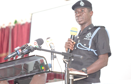 Chief Supt Alexander Obeng, Director of Education, Research and Training at the Police MTTD, addressing participants in the town hall meeting organised by NRSA for motorcycle riders