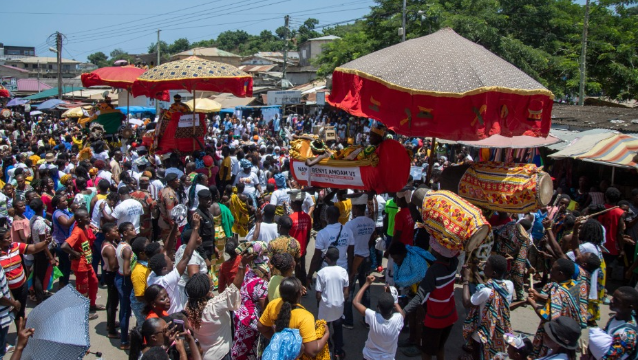Some of the chiefs in a procession to the durbar grounds in Cape Coast. Picture: Douglas Anane-Frimpong