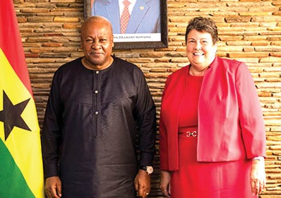 Former President John Dramani Mahama (left) with Virginia E. Palmer, the US Ambassador to Ghana