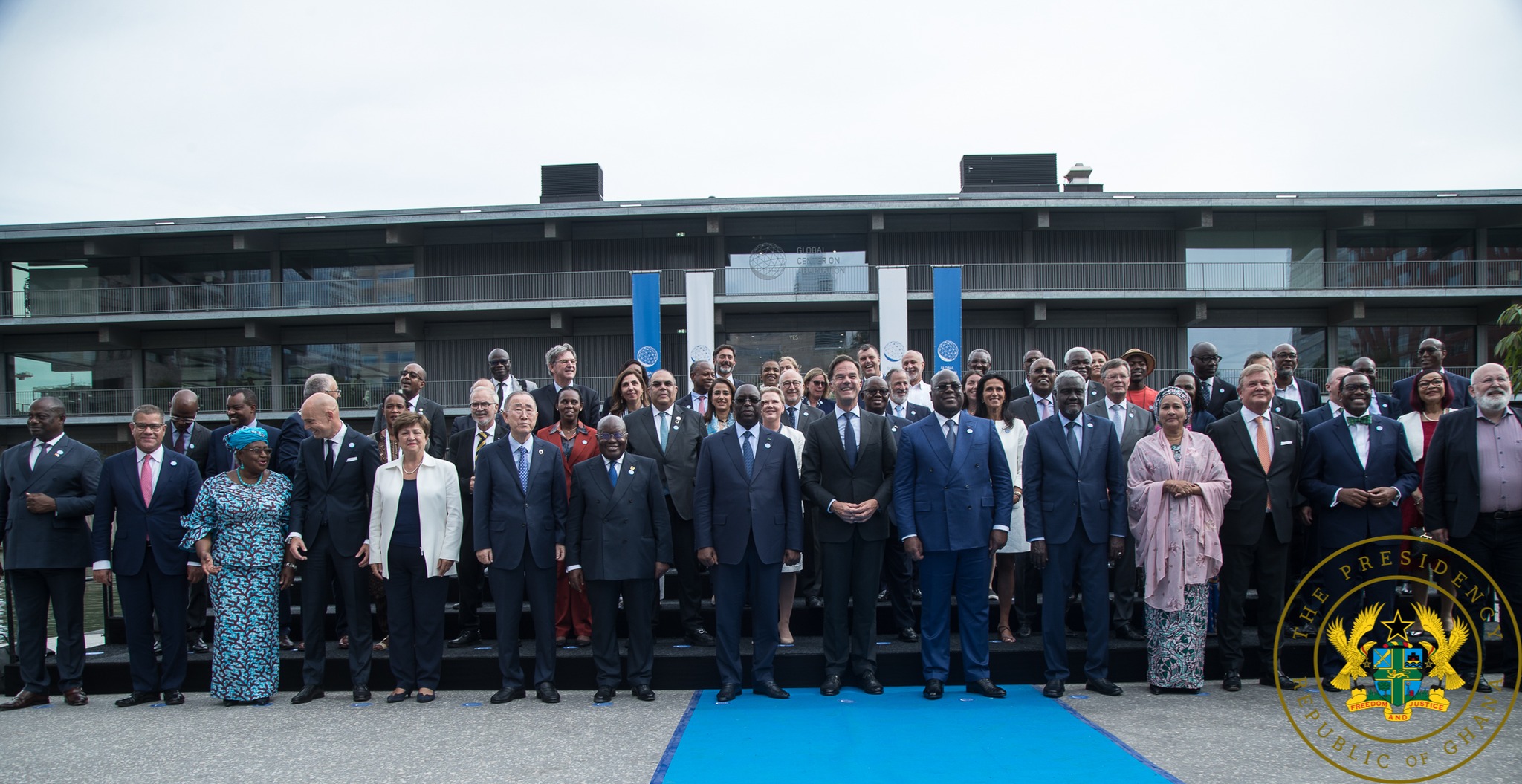 President Akufo-Addo (3rd from left, front row) and other leaders and offi cials who attended the Climate Adaptation Summit in Rotterdan, The Netherlands