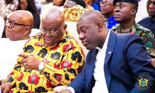 President Akufo-Addo (left) in a tete-a-tete with Kojo Oppong Nkrumah, the Minister of Information