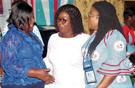 Eva Mensah (left), Director, Nursing and Midwifery Services, Ghana Health Service; Hannah Oparebea Acquah (middle), Rector, College of Nursing and Midwifery, and Faustina Excel Adipa, President, Critical Care Nurses Group, Ghana, interacting after the conference. Picture: Maxwell Ocloo