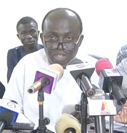 Solomon Darko-Quarm, Gomoa East District Chief Executive, addressing the press