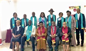 Inducted Fellows of the Chartered Institute of Administrators and Management Consultants after the ceremony. With them are Prof. Margaret Ivy Amoakohene (seated middle), the Vice Board Chair of the institute; Nana Kwasi Agyekum Dwamena  (seated 2nd from left), Head of the Civil Service, and other executives of the Institute