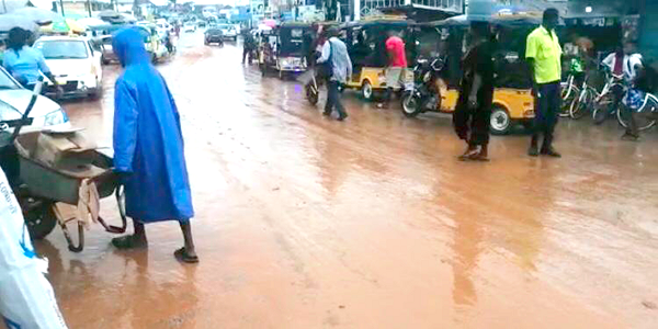 It is all muddy in the Twifo Praso township when it rains