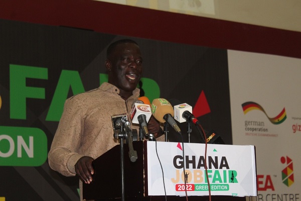 Mr Ignatius Baffour-Awuah, Minister of Employment and Labour Relations, speaking during the 2022 national launch of the Ghana Job Fair in Sunyani