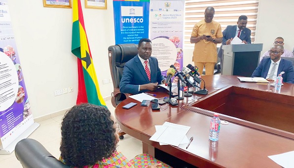 • Dr Yaw Osei Adutwum, Minister of Education, addressing the press conference