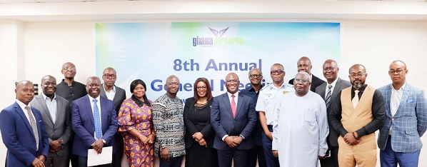 • Hassan Tampuli (7th from left), a Deputy Transport Minister, with Pamela Djamson-Tettey (6th from left), MD, GACL, and other GACL board members after the AGM