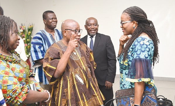 Kwaku Agyeman-Manu (3rd from right), Minister of Health, interacting with Dr Yacoba Atiase (right), consultant diabetologist and endocrinologist, at the launch of SANOFI-Ministry of Health collaboration to bolster diabetes care in Ghana. With them are Dr Stephane Gokuo (2nd from right), Head of SSA, Accra, and some officials from the Ministry of Health. Picture: EBOW HANSON
