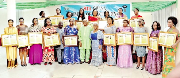 • Prof. Nana Akyaa Yao (6th from left) and Nana Dr Baa Wiredu (middle) with the award winners 