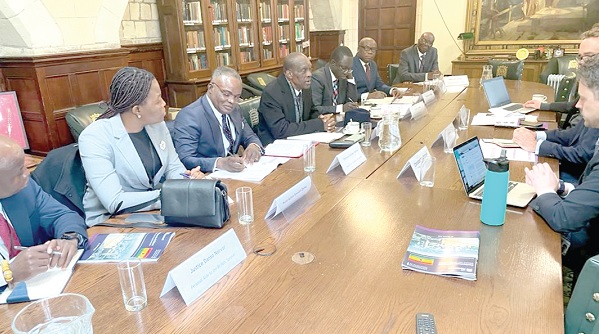 • Alban Bagbin (arrowed), Speaker of Parliament, during the discussion at Westminister 