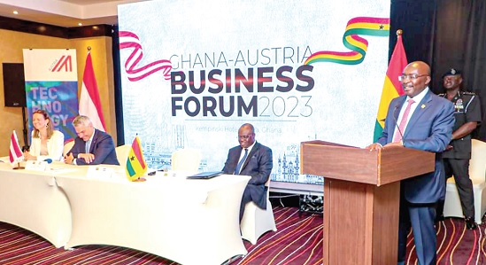 • Vice-President Dr Mahamudu Bawumia (right) addressing the forum in Accra