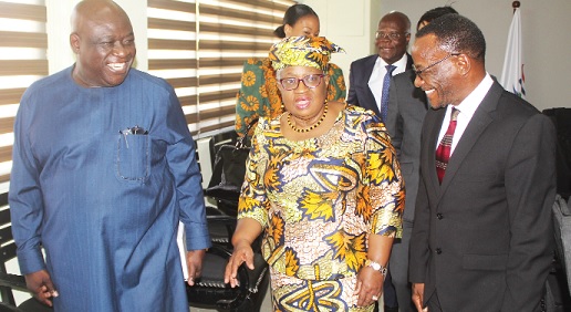 • Dr Ngozi Okonjo-Iweala (left), Director-General, World Trade Organisation, interacting with some dignitaries after the meeting. Picture: ESTHER ADJORKOR ADJEI 
