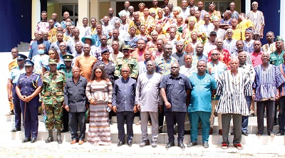 Mr Owusu-Bio (4th from right), Major-General Kotia (2nd from left) and Dr Archibald Letsa (5th from left), Volta Regional Minister, with other dignitaries and participants after the programme. Picture DELLA RUSSEL OCLOO
