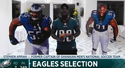 VIDEO: Watch how Stephen Appiah announced a Philadelphia Eagles NFL draft pick