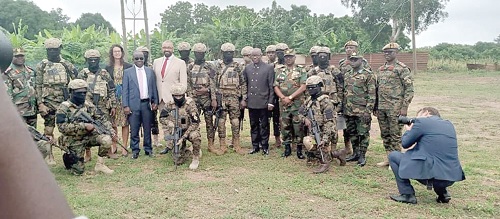 Albert Kan-Dapaah (5th from left), Minister of National Security; Dominic Nitiwul (6th from right), Minister of Defence, with James Cleverly, UK Secretary of State for Foreign, Commonwealth  and Development Affairs, and some of the soldiers after the counter terrorism exercise