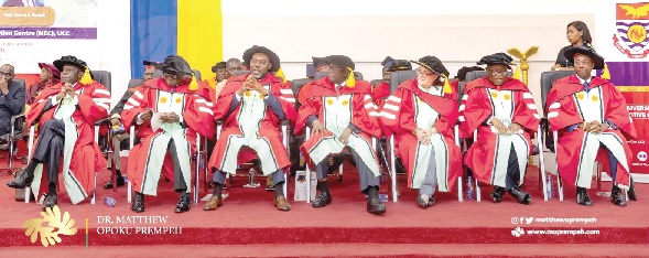 Seven honorees at the University of Cape Coast's Special Congregation on Saturday.