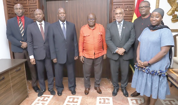 President Akufo-Addo (middle) with Leonardo Santos Simao (3rd from left), the Special Representative of the UN Secretary-General and Head of UN Office for west Africa and Sahel, and members of his delegation after the meeting. Picture: SAMUEL TEI ADANO