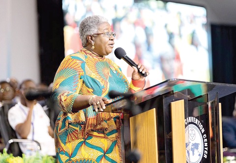 Gifty Affenyi Dadzie, former President of the Ghana Journalists Association, addressing the conference in Accra